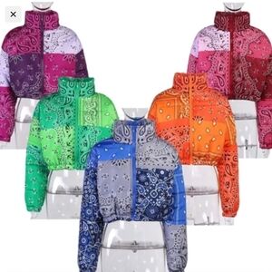 Colorful Bandana Print Cropped Jackets